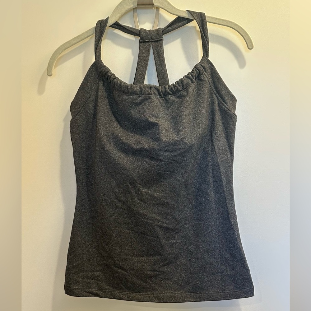 Prana Quinn Chakra Charcoal Gray Yoga Workout Top with Shelf Bra size L